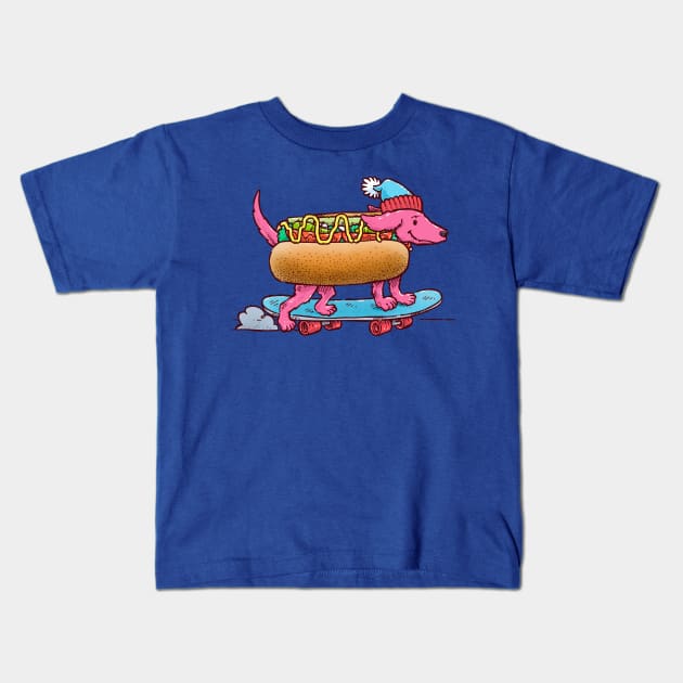 Chicago Weiner Dog Skater Kids T-Shirt by nickv47